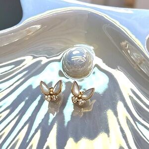 EMP4 Handmade White Mother of Pearl Butterfly Dainty Earrings 18K Rose Gold S925